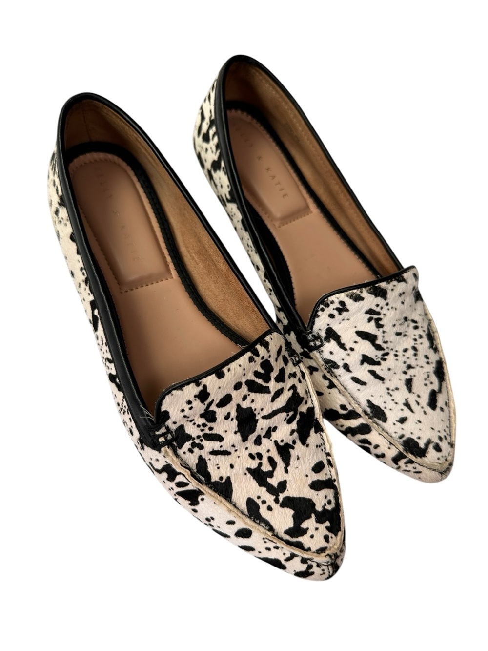 Kelly & Katie Jordi Pointed Toe Flats Animal Print Black White Haircalf Size 8
